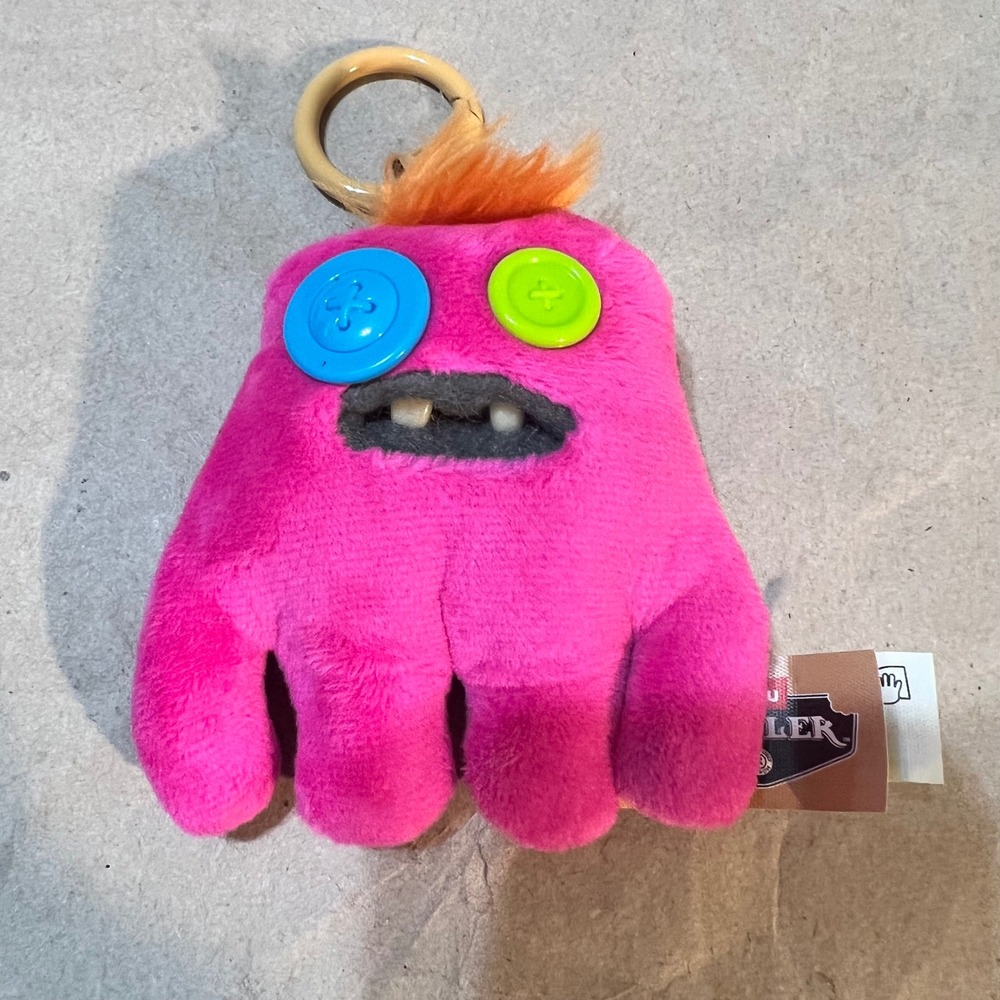 Zuru 5" Fuggler Keychain Pink Monster Button Eyes Human Teeth Plush Clip-On